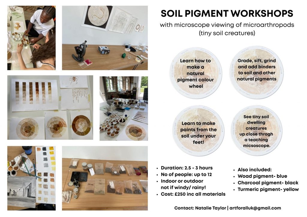 Soil Pigment workshops. PLease contact the artist for more informationon artforalluk@gmail.com or using the online contact form.